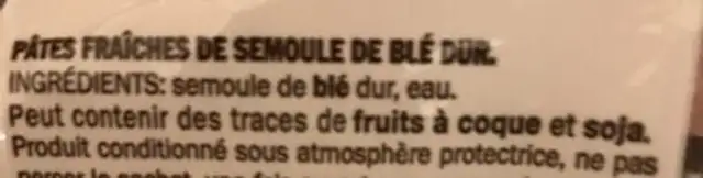 Trofie ingredients label