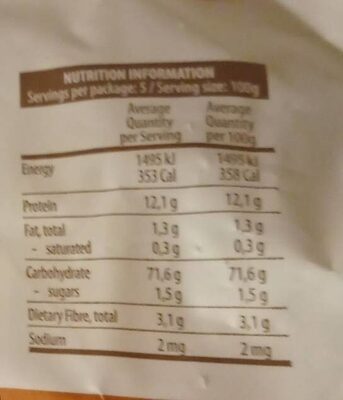 penne rigate nutrition facts table