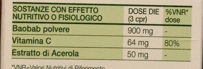 Baobab nutrition facts table