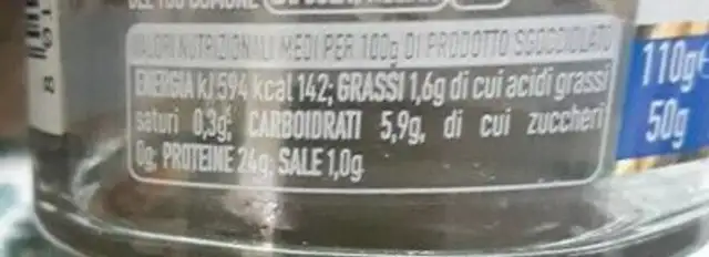 Vongole al naturale nutrition facts table