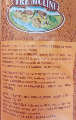 Grissini torinesi ingredients label