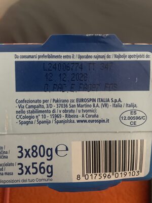 TONNO al naturale ingredients label