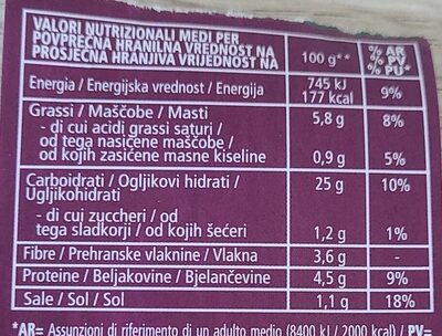 Riso nero con verdure nutrition facts table