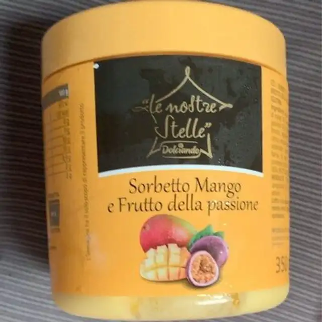 Sorbetto di Mango e Frutto della Passione ingredients label