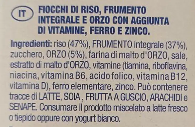 Multi grain ingredients label