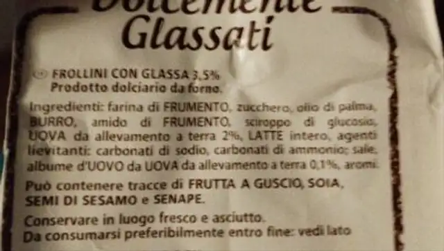 Dolcemente Glassati ingredients label