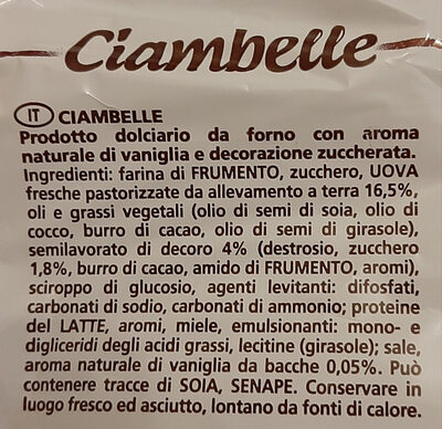 Ciambelle ingredients label