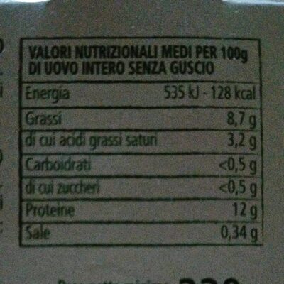 Uova fresche biologiche nutrition facts table