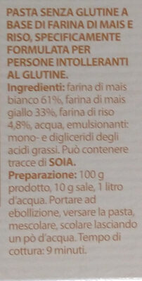 Spaghetti mais e riso ingredients label