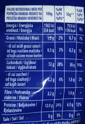 Ditali Lisci nutrition facts table