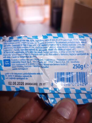 Burro bavarese ingredients label