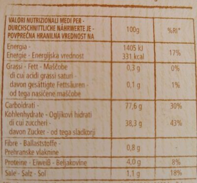 Amo essere senza glutine , preparato per dolci nutrition facts table