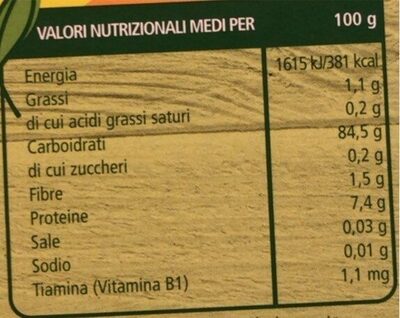 Crema di riso nutrition facts table