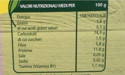 Crema di Semolino nutrition facts table