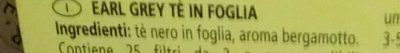 Té Earl grey ingredients label