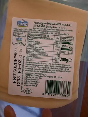 Gouda ingredients label