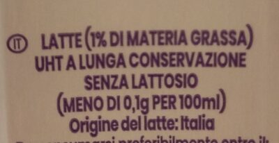 Latte Senza Lattosio UHT Alta conservazione ingredients label