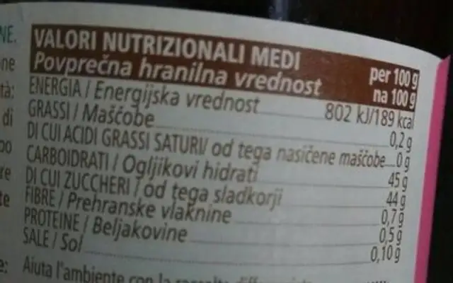 Ciliegia confittura extra nutrition facts table