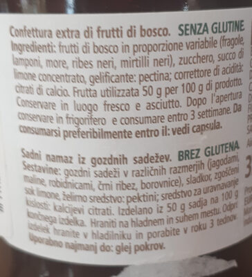 Marmellata ai frutti di bosco ingredients label