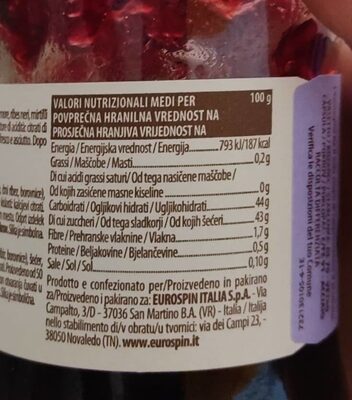 Marmellata ai frutti di bosco nutrition facts table