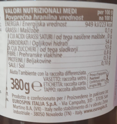 Prugna Confettura Extra ingredients label