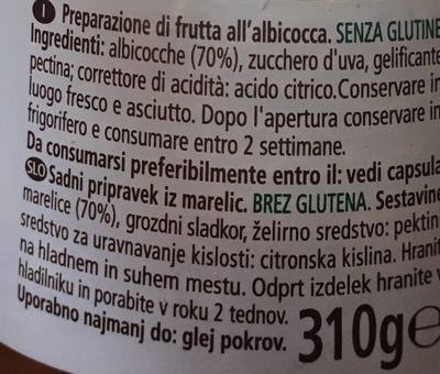 70% di frutta Albicocca ingredients label