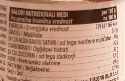 Marmellata 70% di frutta alla fragola nutrition facts table