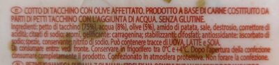 Cotto di tacchino con le olive ingredients label