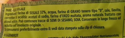 Pane di segale ingredients label