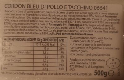 Cordon Blue nutrition facts table