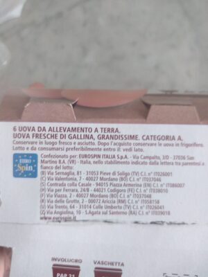 Uova fresche ingredients label