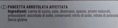 Pancetta arrotolata ingredients label