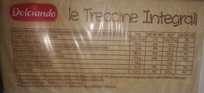 Le treccine integrali nutrition facts table