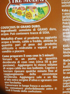 Cous cous ingredients label