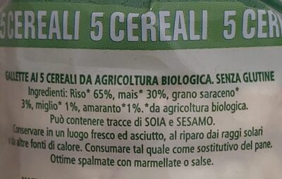 Gallette ai 5 cereali ingredients label
