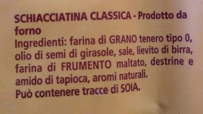 Schiacciatine classiche ingredients label