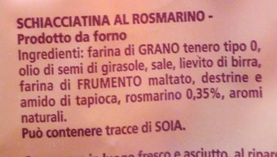 Schiacciatine gusto rosmarino ingredients label