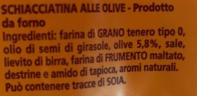 Schiacciatine gusto olive ingredients label