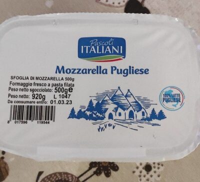 Mozzarella pugliese Pascoli italiani front packaging