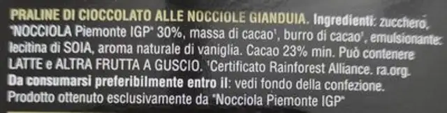 Gianduiotti ingredients label