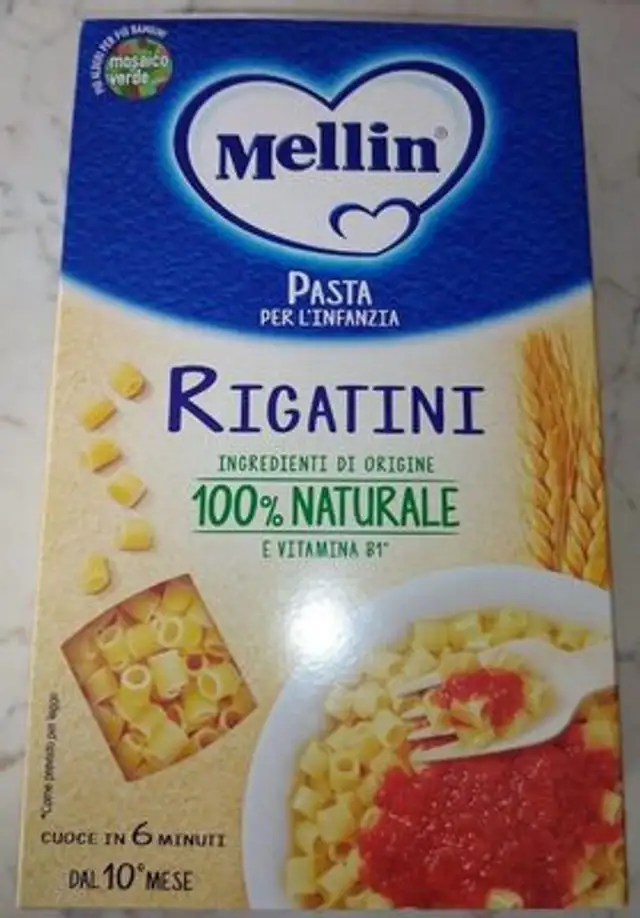 Pasta per l'infanzia (rigatoni) front packaging