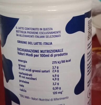 Latte intero nutrition facts table