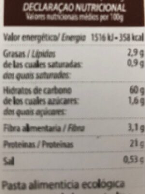 Linguine con alga espirulina bio nutrition facts table