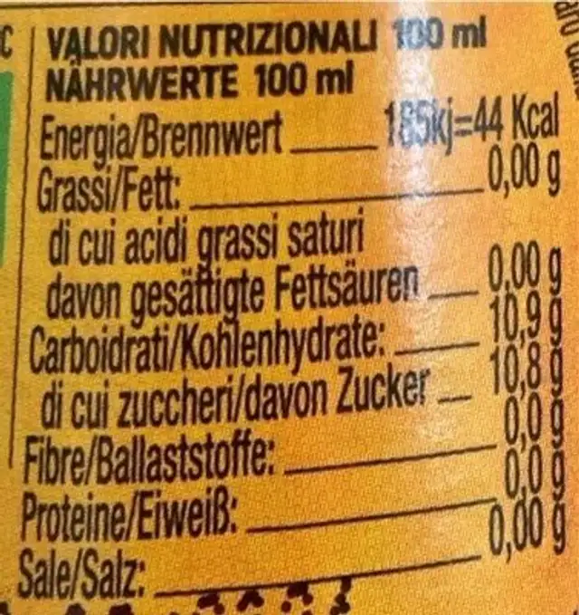 Tea collection nutrition facts table