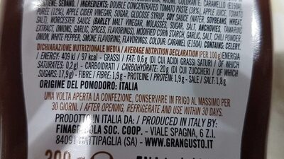 Salsa Barbecue nutrition facts table