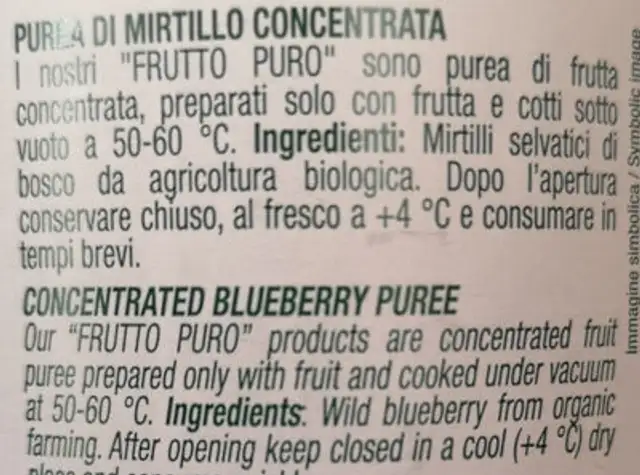frutto puro mirtillo selvatico di bosco 100% frutta ingredients label