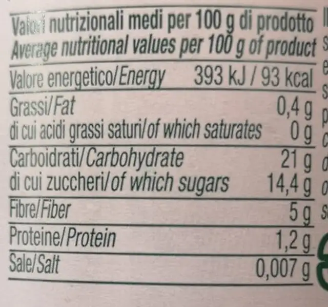 frutto puro mirtillo selvatico di bosco 100% frutta nutrition facts table