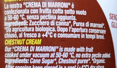 Crema Di Marroni ingredients label