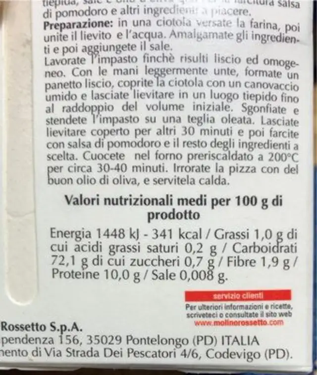 Farina 00 grano tenero nutrition facts table