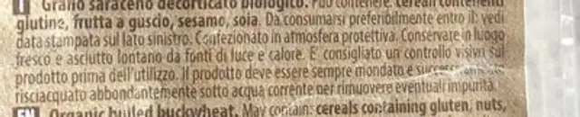 Grano saraceno decorticato ingredients label